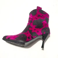 hot pink leopard horsehair ankle boots pointed toe high heels slip on martin boots fuchsia leopard woman charming short booties