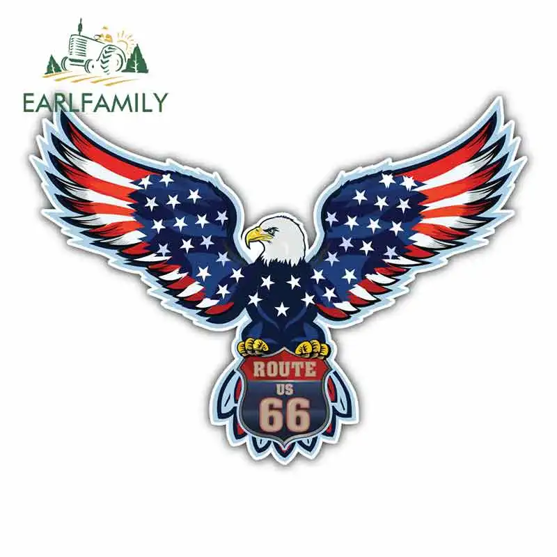 

EARLFAMILY 13cm x 9.7cm for USA Flag Eagle Route 66 Anime Car Stickers Vinyl JDM Bumper Trunk Truck Graphics Windshield Bumper