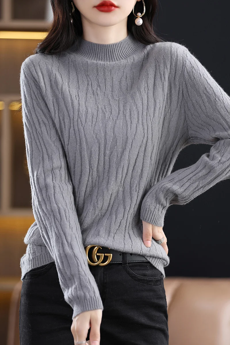 

Half Turtleneck Pit Strip Long-Sleeved Knitted Bottoming Shirt Women's Pullover Warm and Thin Inner Sweater Short Solid Color Ne