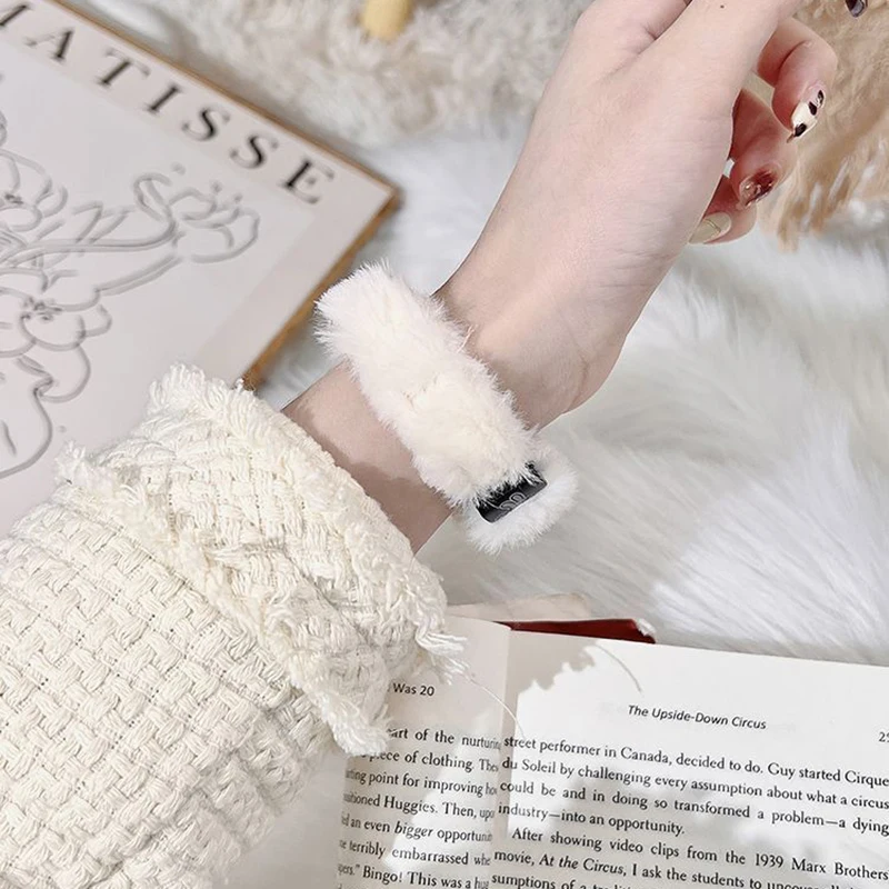 Зимний эластичный ремешок для Xiaomi Mi Band 6 5 4 3 плюшевое кольцо волос браслет Miband 8 7