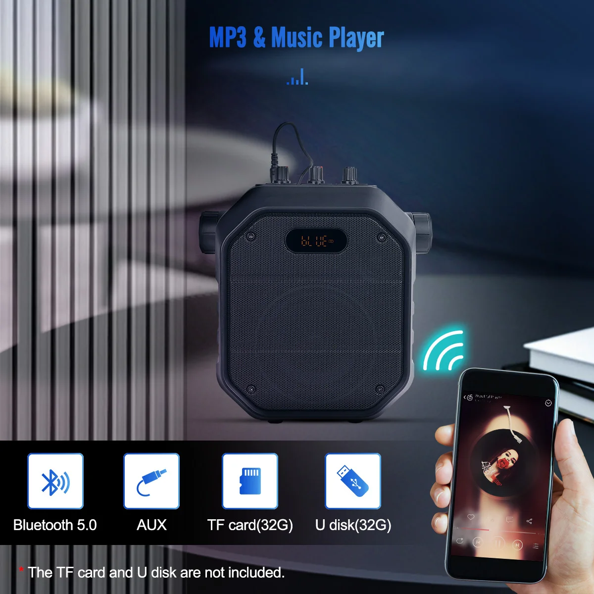 Фото Портативная беспроводная акустическая система RETEKESS TC102 с Bluetooth fm-радио микрофоном 30 Вт поддержка TF AUX USB для преподавания речи №5