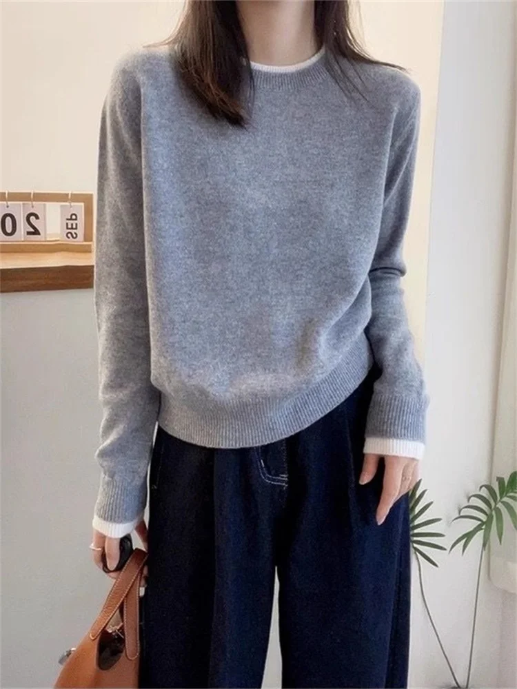 Корейский Sle с круглым вырезом модный цвет вышивка букв чистая шерсть вязаный