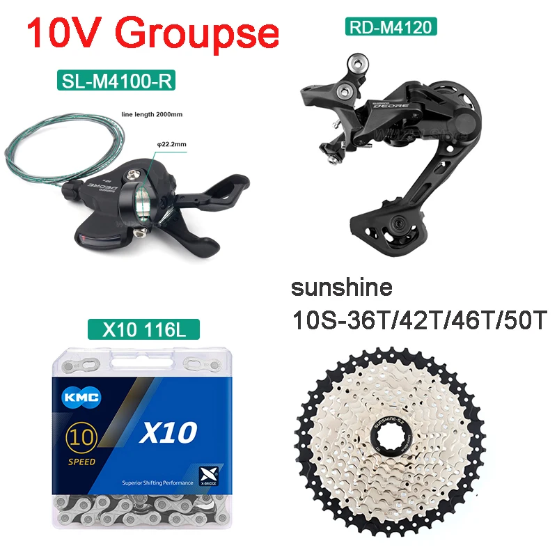 Deore RD-M4100 1x10V Groupset RD-M4120Derailleurs SL-4100 рычаг переключения передач KMC 10S цепь 36 40 42 46 50T
