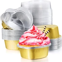 aluminum foil cake pan heart shaped cupcake cup with lids 100 ml 3 4 ounces disposable mini cupcake cup flan baking cups for val