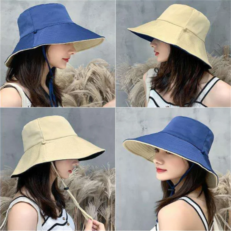 

Double-sided Foldable Bucket Hat Summer Sun Hat for Women Girls Visor Fisherman Cap Anti-UV Wide Brim Sunscreen Hats Caps
