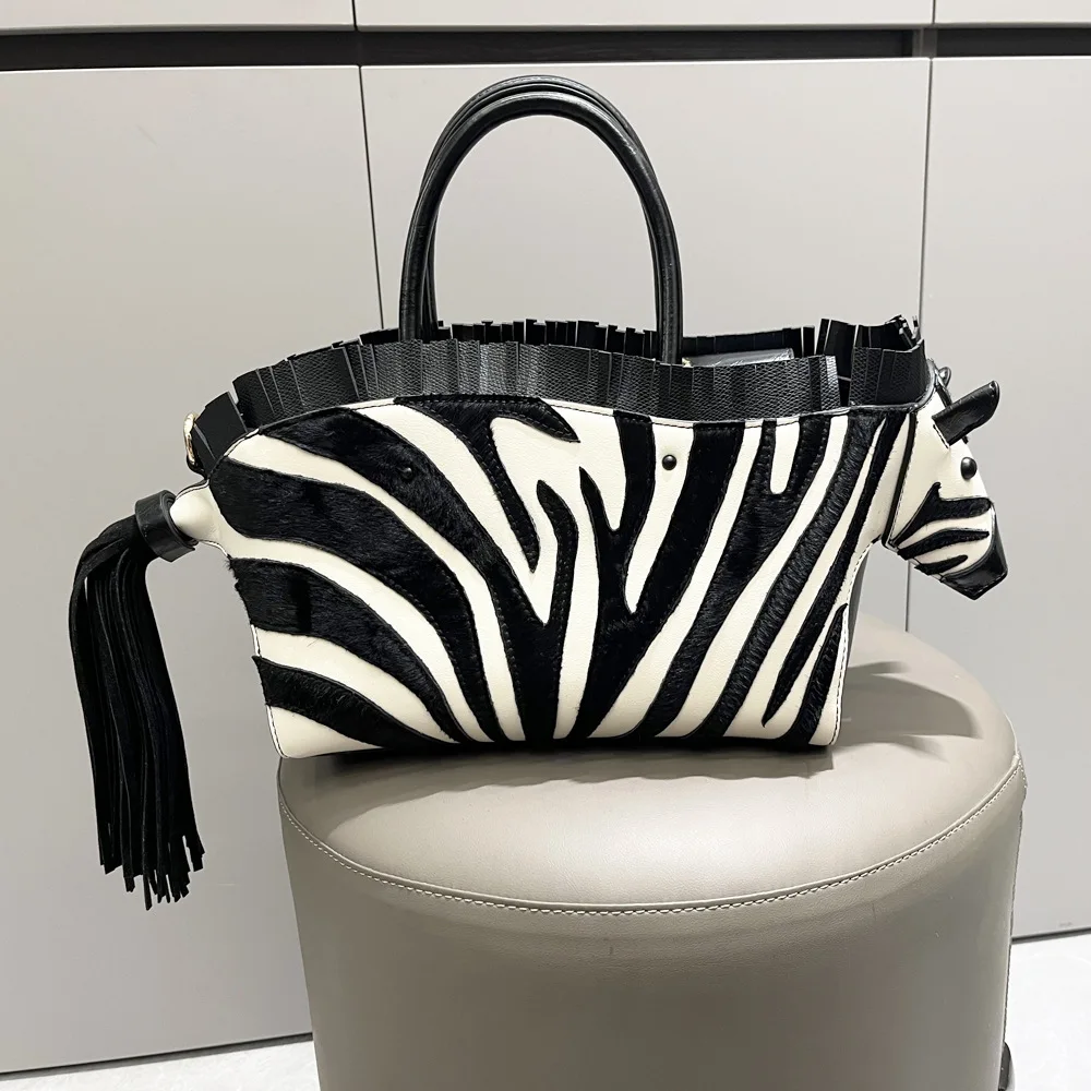 

Vintage Zebra Pattern Women's Flap Bag Handle Handbag Fashion Shopping Purses Korean Style OL Cover Crossbody Shoulder Tote Bag