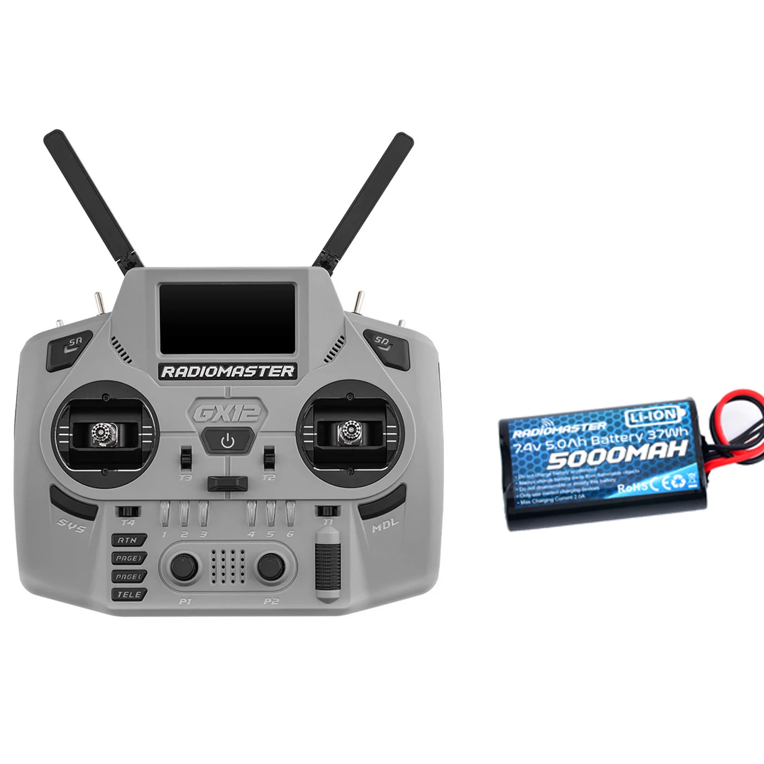 Radiomaster GX12 Crush Iron Gray Dual-Band ELRS + 5000mAh 2S battery
