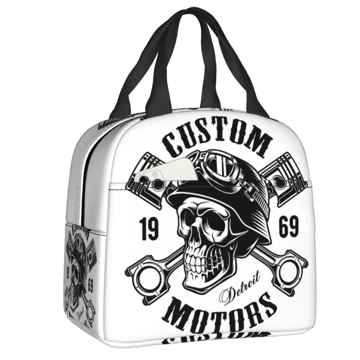 

Rockabilly Skull Biker Thermal Insulated Lunch Bags Women Portable Lunch Tote for Kids School Children Multifunction Food Box