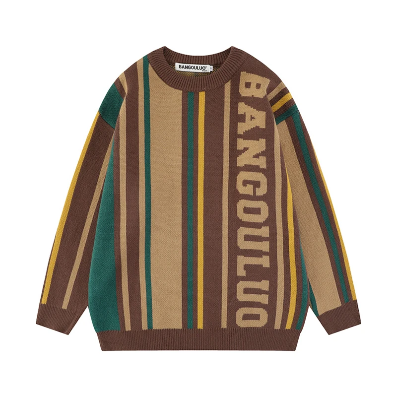 

Streetwear Sweater Men Fashion Letter Jacquard Knit Tops Pullovers Long Sleeve O Neck Loose Sweaters Autumn Winter Mens Clothing