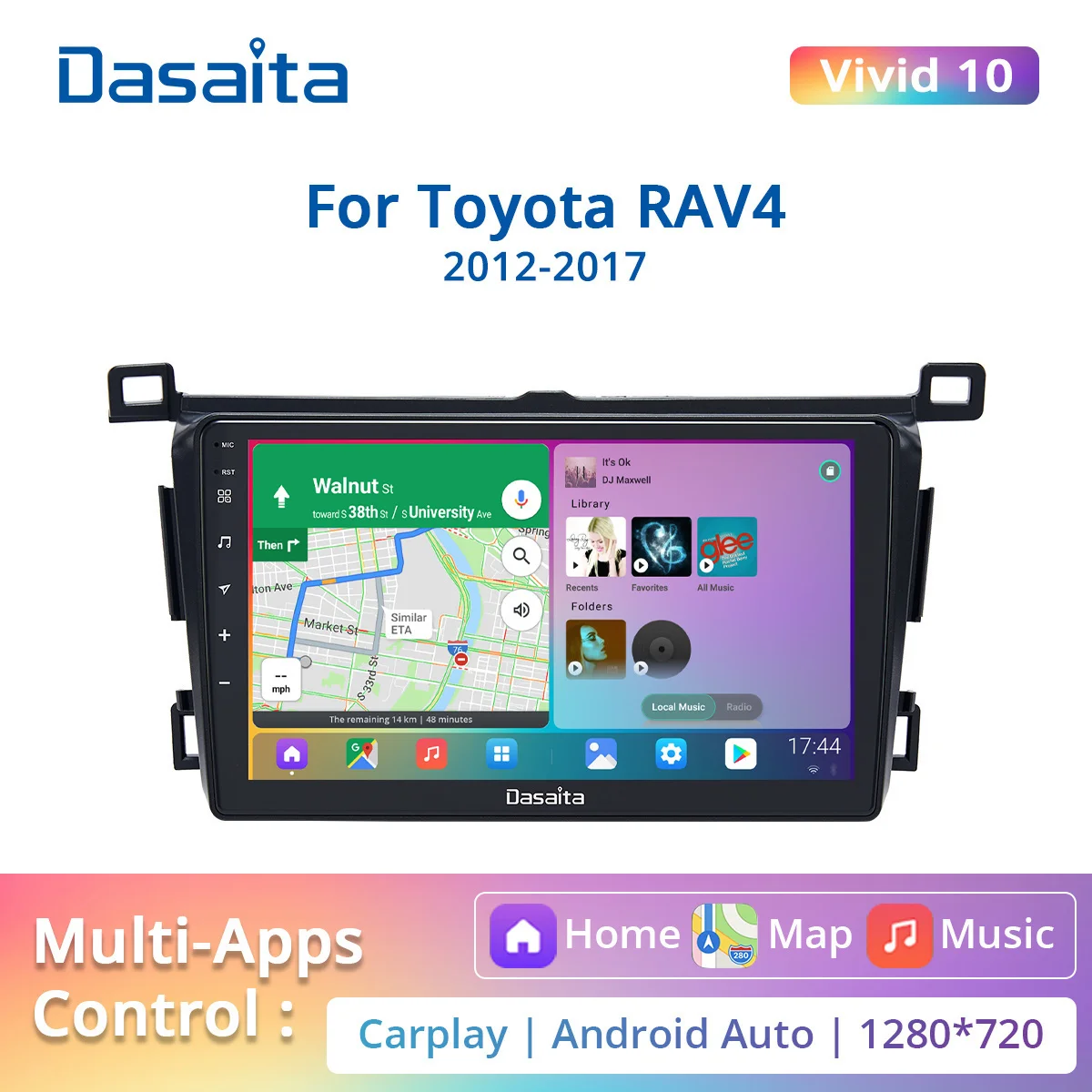 

Dasaita For Toyota RAV4 2012 2013 2014 2015 2016 2017 Car radio android 9" IPS Multi Touch Screen Navigation 1280*720 PC DSP
