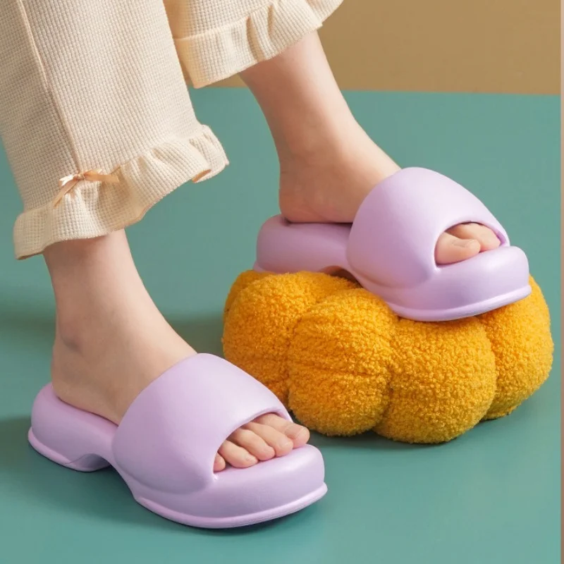 Women Minimalist Single Band Slides Preppy Pink EVA Slippers Fashion Platform 2023 Summer Leisure Beach Sandals Soft Bread Shoes