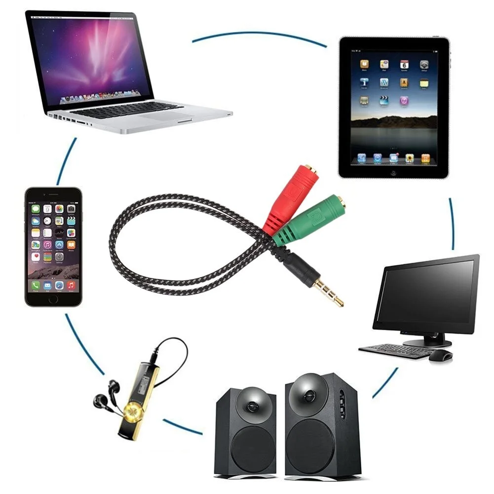 

3.5mm Male to 2 Female Jack Audio Mic Headset Splitter Adapter Cable Convertor