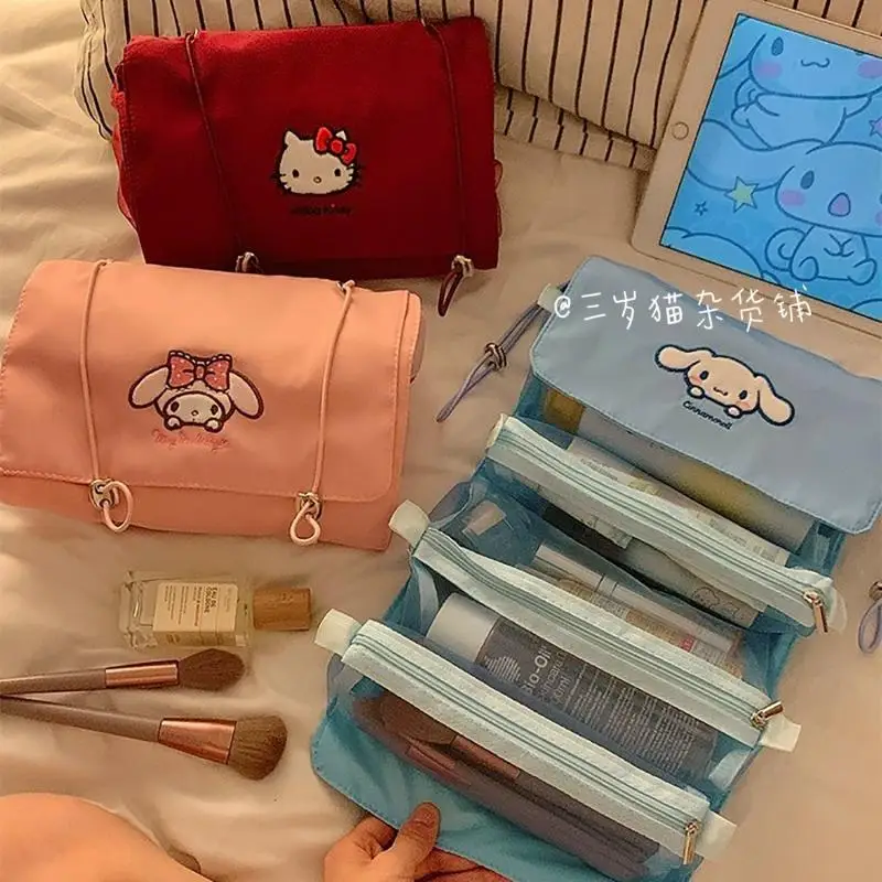 

Sanrioed Anime Cartoon Mymelody Kuromi Cosmetic Bag Ins Girl Heart Kawaii Large-Capacity Folding Portable Wash Cosmetic Bag Gift