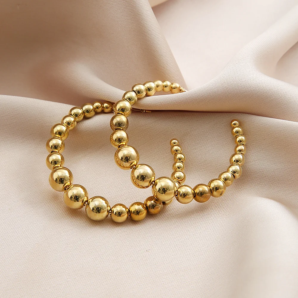 

Beaded Big Gold Circle Metal Alloy Hoop Earrings for Women Vintage Fashion Statement Gold Punk Charm Earrings Party Ear Jewelry