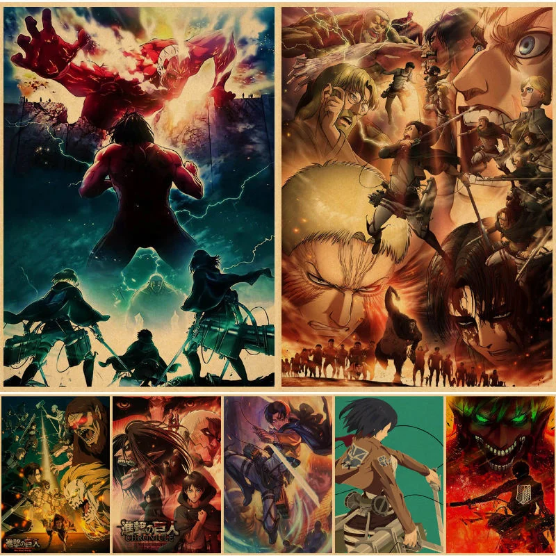 

Фотография «атака на Титанов», настенный постер в винтажном стиле для украшения спальни, плакаты в стиле аниме, Художественная печать на му...