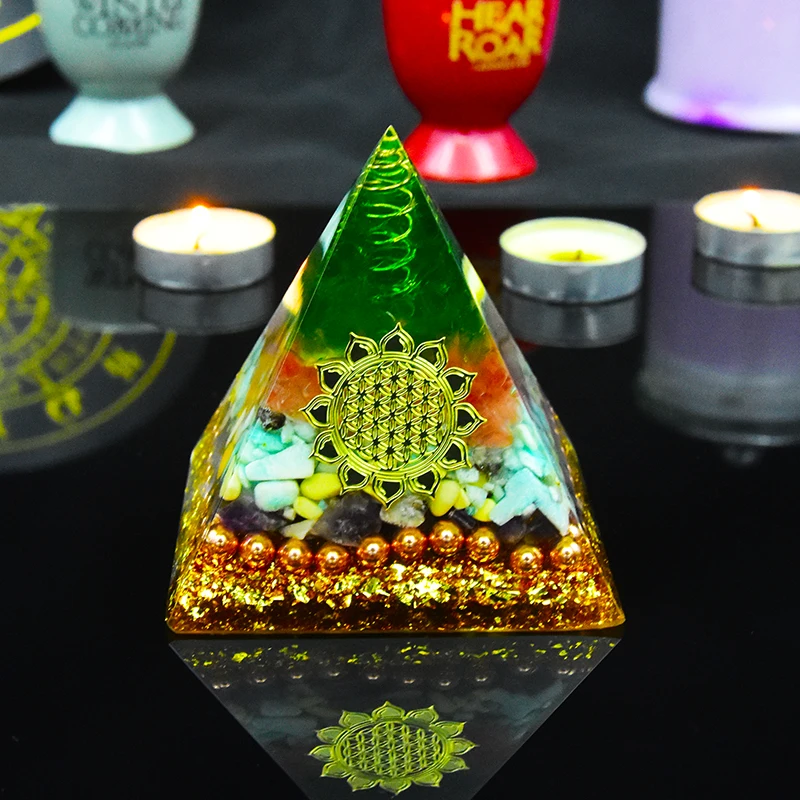 Натуральный кристалл оргонит пирамида Духовной Энергии многоразмерная чакра