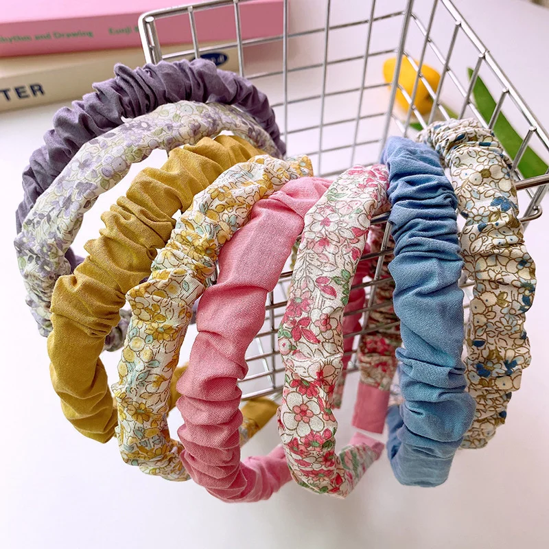 

Pastoral 2PCS Set Solid Color Print Flower Cloth Hairbands For Girl Kids Cute Kawaii Princess Fairy Headband Fashion Accessories