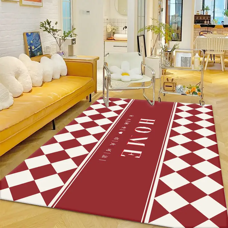 

Checkerboard Living Room Large Area Carpet Nordic Style Coffee Table Sofa Carpets Home Bedroom Bedside Mat Kitchen Non-slip Rug