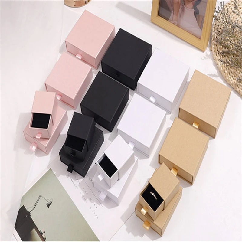 Оптовая продажа 100 шт./лот бумажная шкатулка для ювелирных изделий с логотипом на