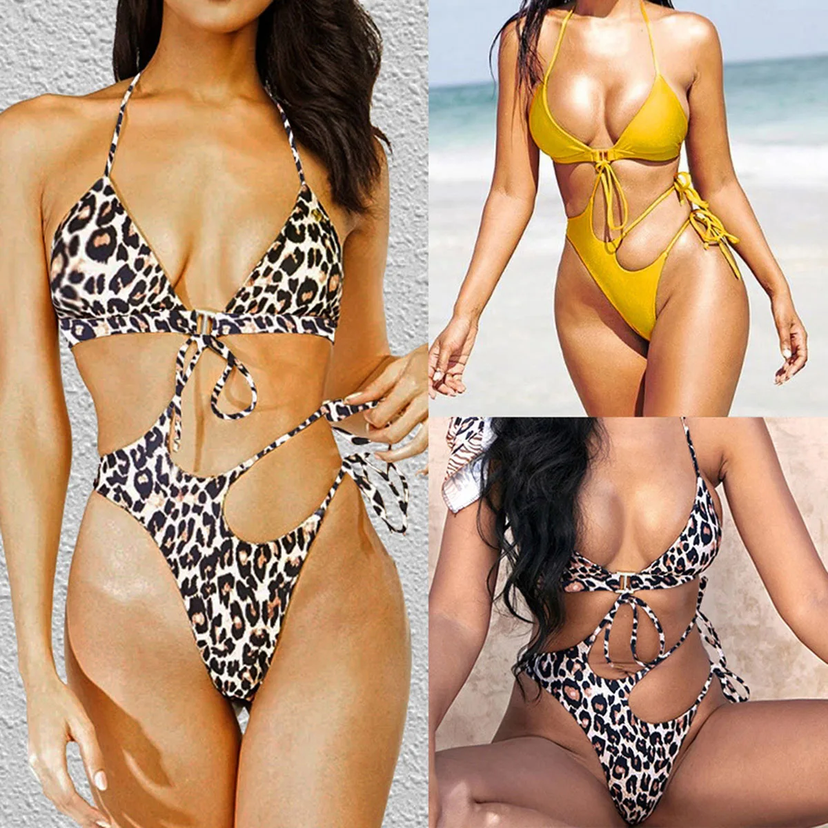 

Sexy Solid Bikini Sexy Push Up Swimwear Women Bathing Suit One Piece Swimsuit Beach Dress String Bikini Set Beach