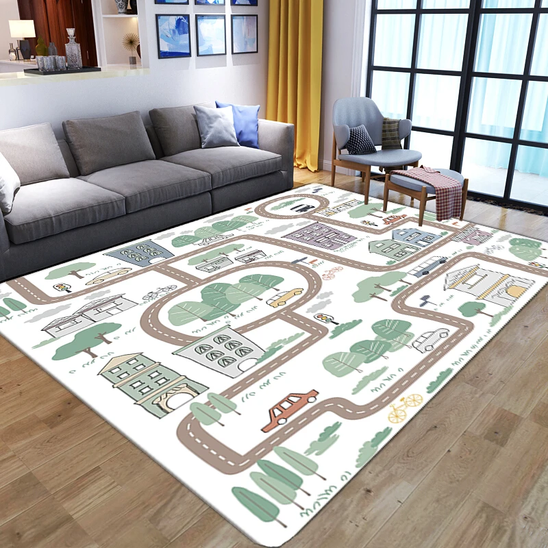 

3D Town Road Map Printed Carpets Bath Anti-slip Game Area Rugs Living Room Kids Bedroom Home Decor Washable Child Play floor Mat
