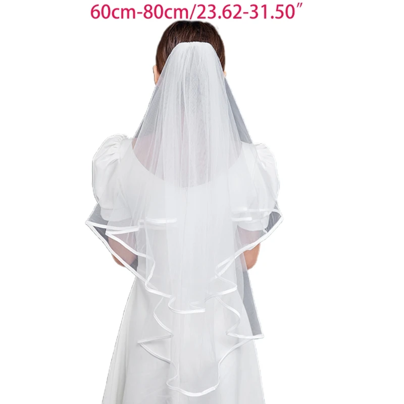 Фата свадебная двухслойная с ленточными краями белый прозрачный Фотофон для