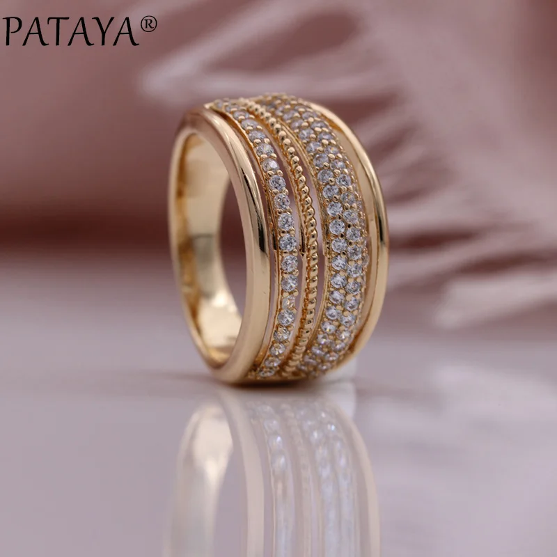 

PATAYA New 585 Rose Gold Color Wedding Luxury Hollow Rings Natural Zircon Women Rings Engagement Party Unusual Fashion Jewelry