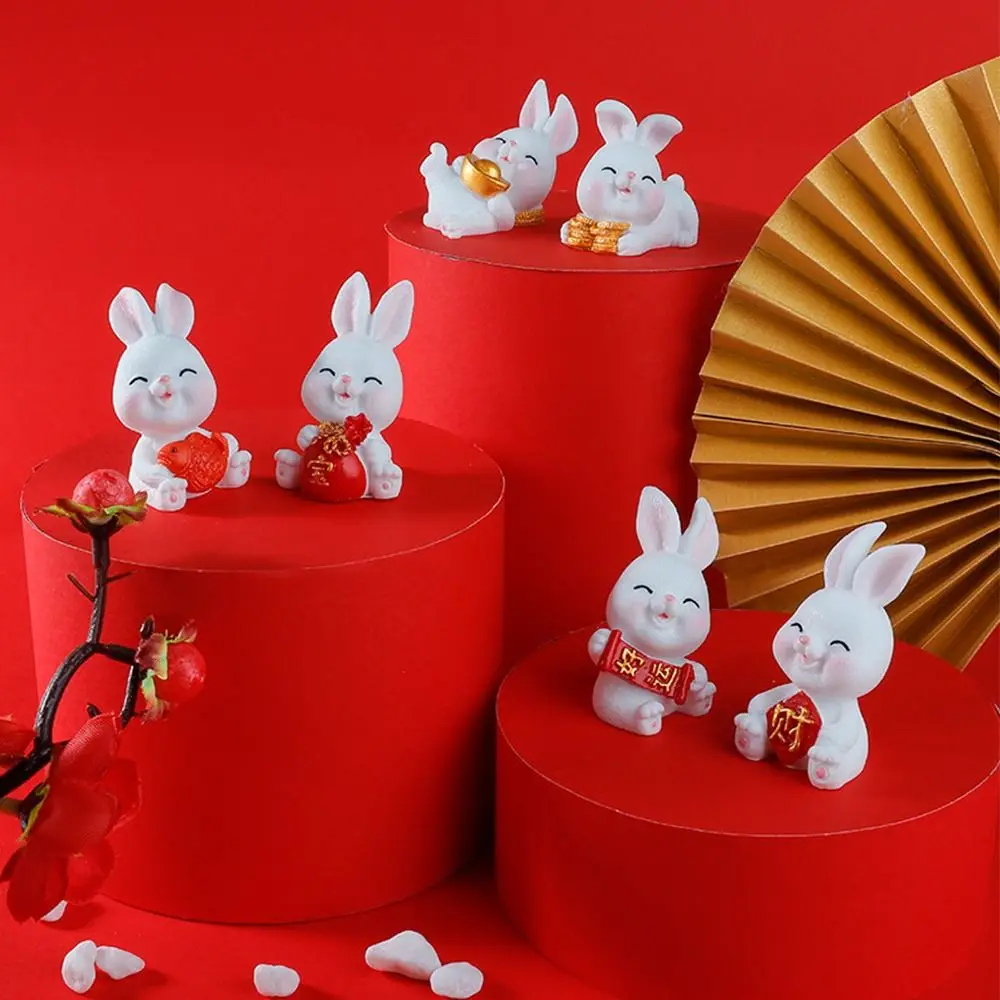 

6PCs/Set Resin Cute Dollhouse Rabbit Zodiac New Year Of The Rabbit Micro Landscape Bunny Ornament Rabbit Miniature