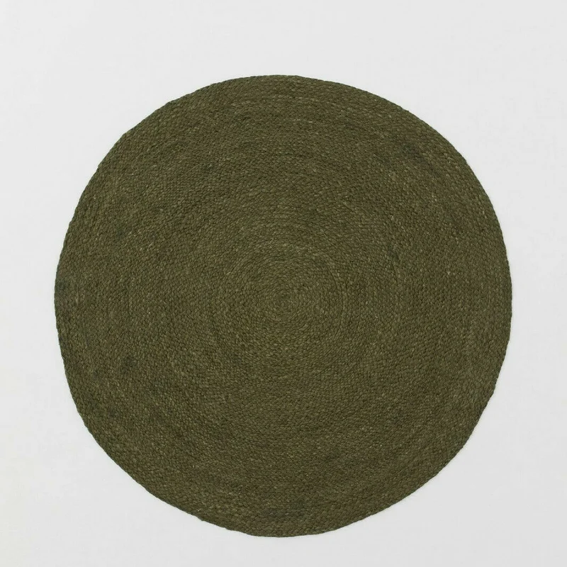 Area Floor Mat Green Round Rug 100% Natural Jute Carpet Handloom Braided Plain Rug for Home Living Room
