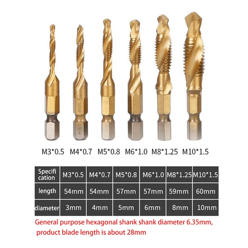 Promotion! 11Pcs Tap Drill Bit Set Hex Shank And Sets Spiral Screw M3-M10 Chamfer Screwdriver Head Tool Accessorie |