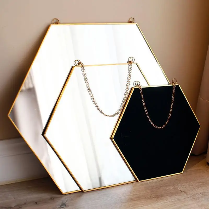 

Nordic Light Luxury Wall-Mounted Geometric Shape Vanity Mirror Modern Minimalist Golden Dressing Mirror For Home Indoor Decor