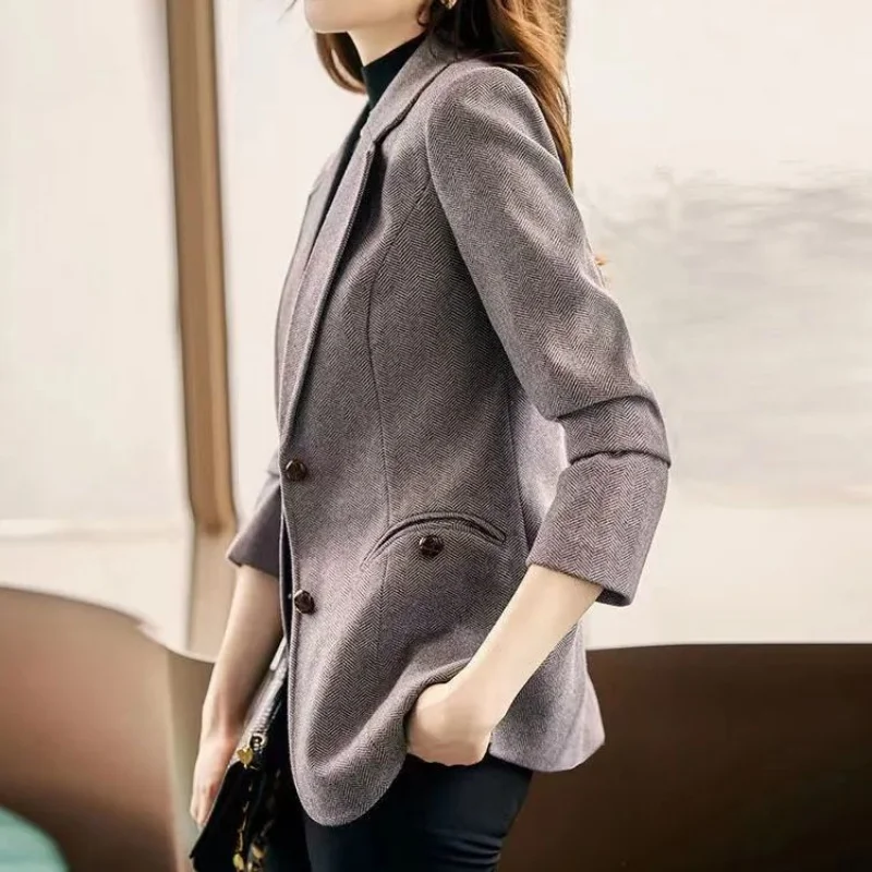Luxury Designer Clothing Women Tweed Blazer Long Sleeve Autumn/Winter Jacket Office Ladies Slim Fit Korean Fashion Coat New