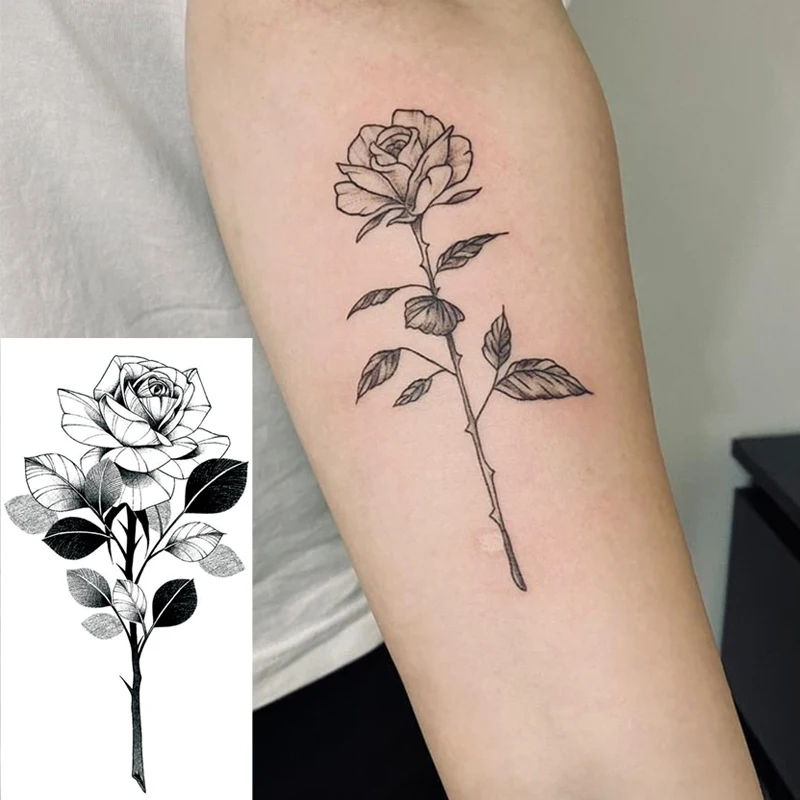 

Temporary Tattoo Stickers Waterproof Black Rose Flower Chest Waist Arm Body Art Sexy Rose Fake Tattoo Water Transfer tatoo