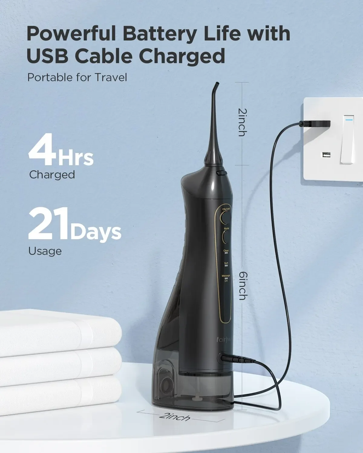 Ирригатор полости рта Fairywill Аккумуляторный портативный 3 режима 300 мл