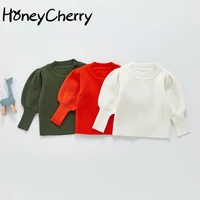 honeycherry spring and autumn baby girl knitted pullover sweater lantern sleeve knitted top toddler girl sweater
