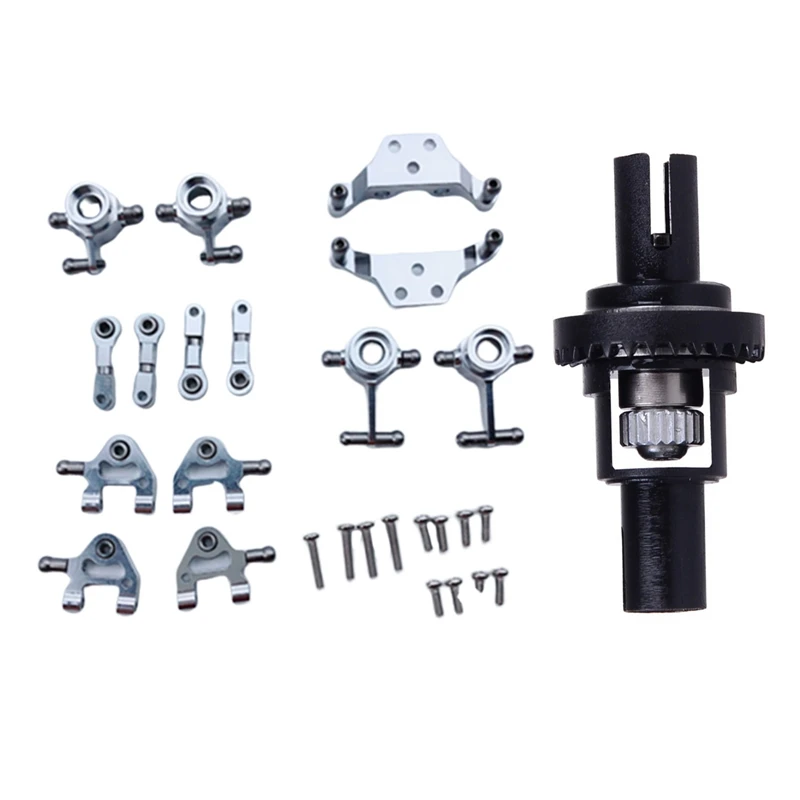 

2 Set Metal Upgraded Parts Steering Cup Swing Arm Shock Absorber Plate Set Silver & 1Pcs Upgrade Spare Parts Differential Box K9