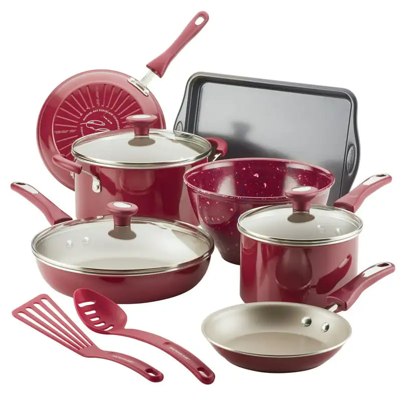 

12-Piece Get Cooking! Nonstick Pots and Pans Set, Cookware Set, Burgundy
