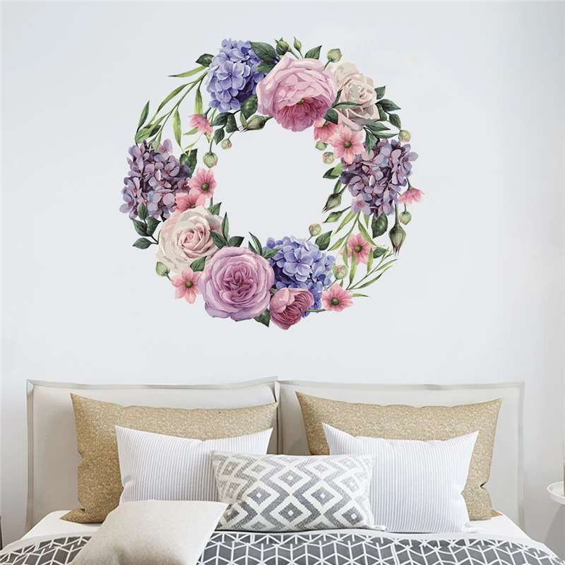 

Home Colorful Flower Garland Wall Sticker Peony Rose Art Nursery Decals Kids Room Home Decor Gift PVC Wall Stickers Art Decals