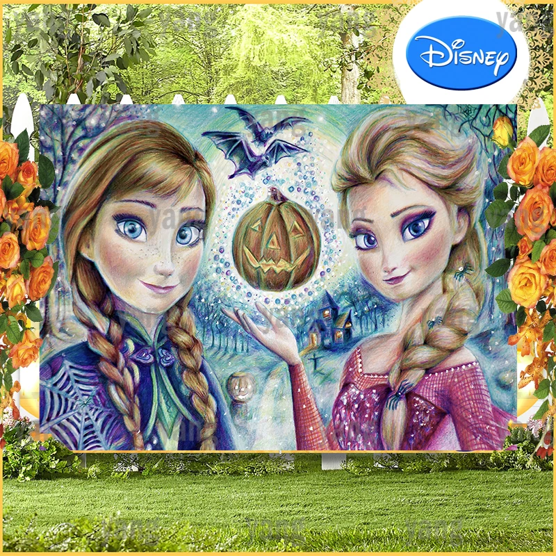 

Disney Cartoon Halloween Scary Pumpkin Horrible Disney Frozen Elsa Anna Birthday Party Banner Backdrop Photography Background