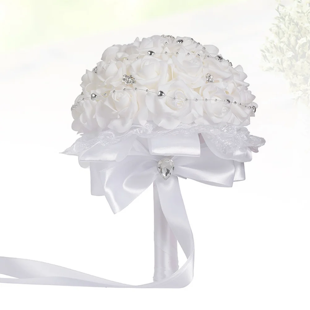 

Wedding Bouquet Rose Flower Decors Bride Bouquets Holding Bridal Party Fakedecor Peony Flowers Romantic Day Rhinestone
