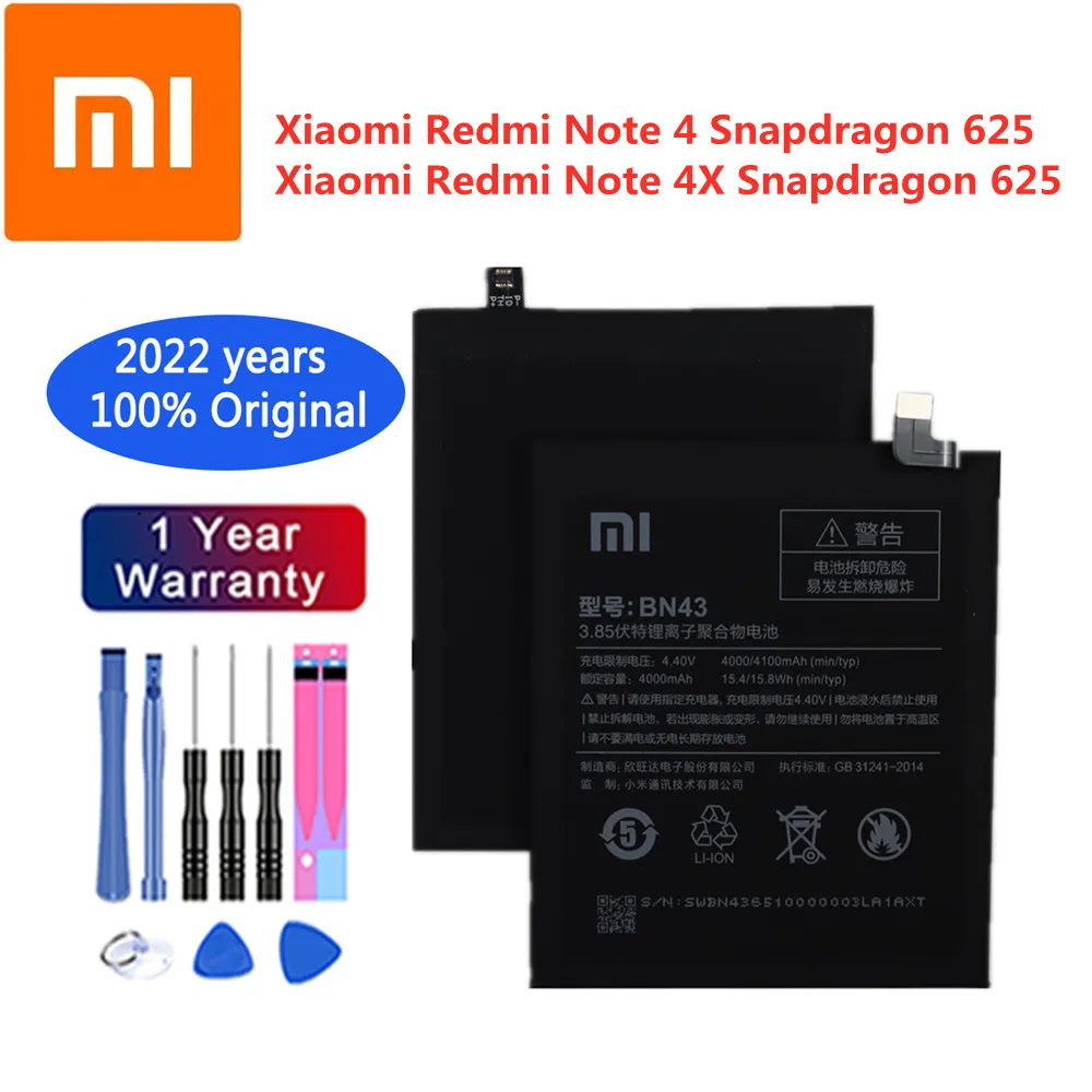 2022 год 4000 мАч 100% оригинальный аккумулятор для Xiaomi Redmi Note 4X 4 Note4 Global Snapdragon 625 BN43