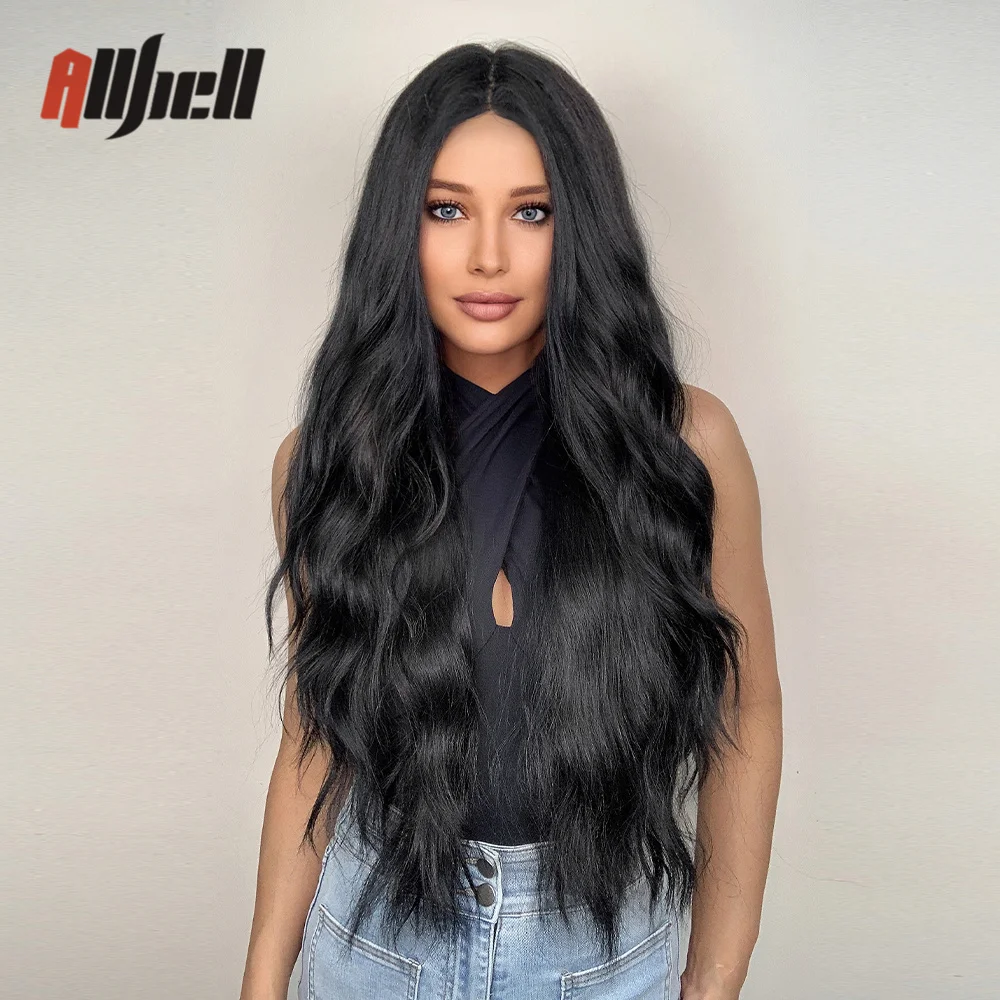 Black Body Wave Synthetic Hair Wig Middle Part Long Wavy Cosplay Wig Daily Heat Resistant Hair Wigs for Black Women Afro