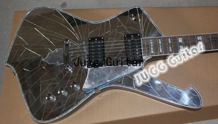 

Rare Guitar Crack Mirror Top ICEMAN Paul Stanley Signature Electric Guitar Flame Shaped Tailpiece Abalone & White MOP Inlay