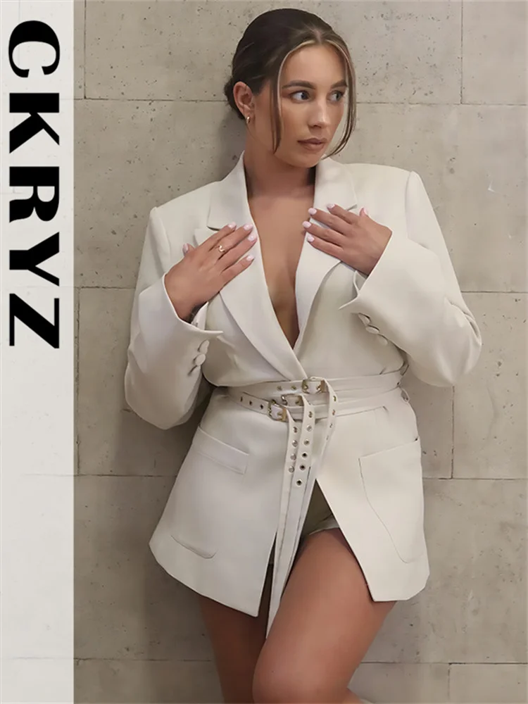 

Ladies Autumn Long Sleeve V-Neck Belt Slim Blazer Top For Women Winter New Fashion Party Club Streetwear Y2K Fall Outfits Coat