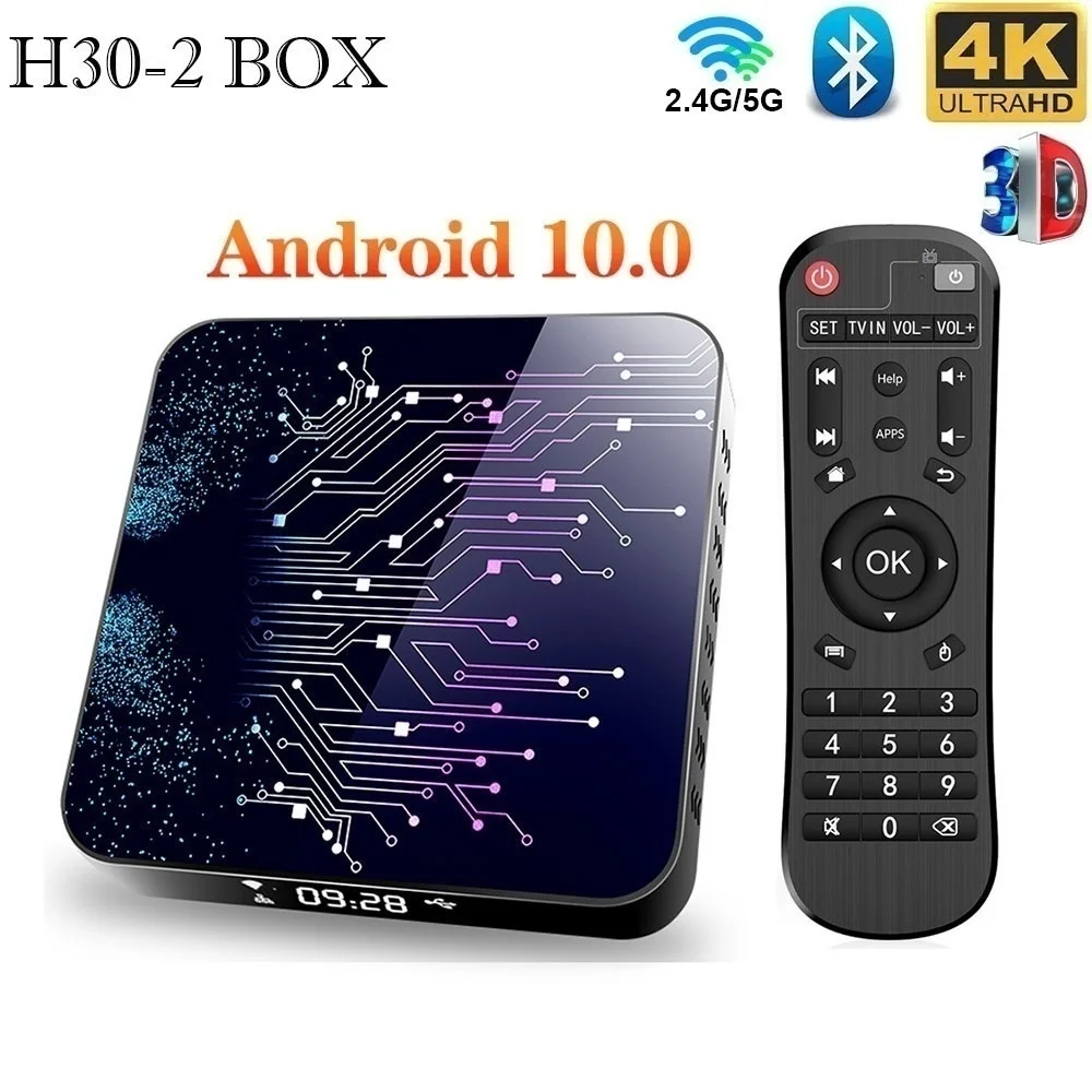 

H30-2 Smart Tv box Android 10 4GB 32GB 64GB 2.4G&5.8G Dual-Wifi Android 10 ip Tv box BT4.0 Tv box 4k HD Set top box Hot Sale