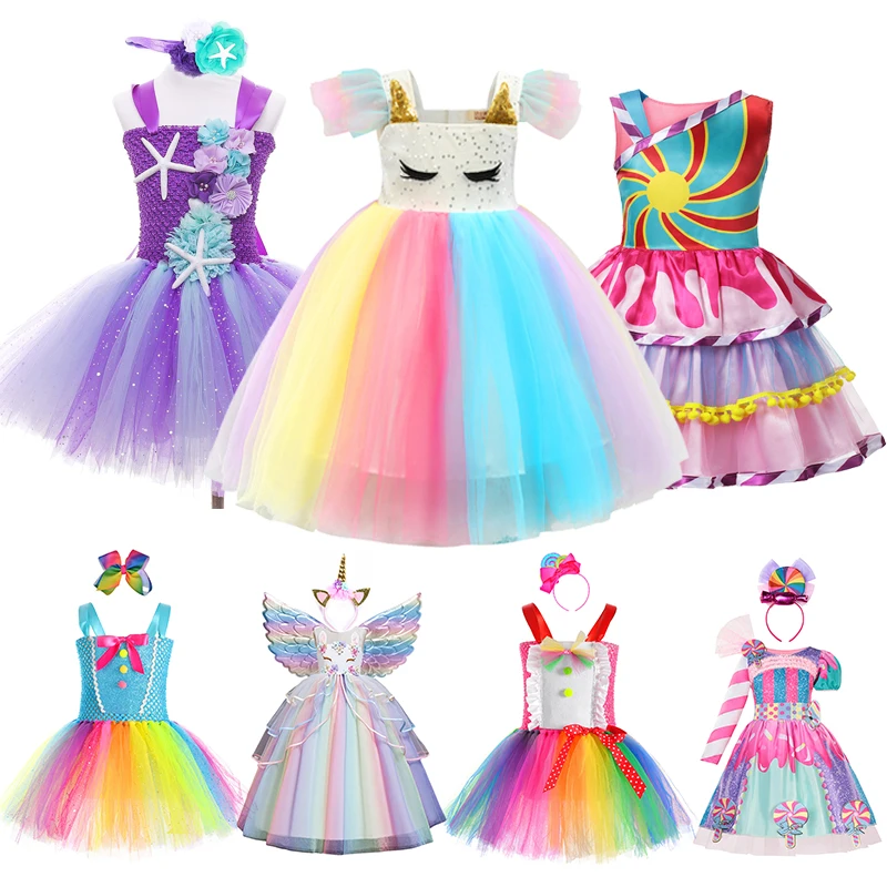 

Girls Rainbow Unicorn Princess Dress Candy Lace Tutu Prom Gown For Kids Children Wedding Evening Formal Party Pageant Vestidos