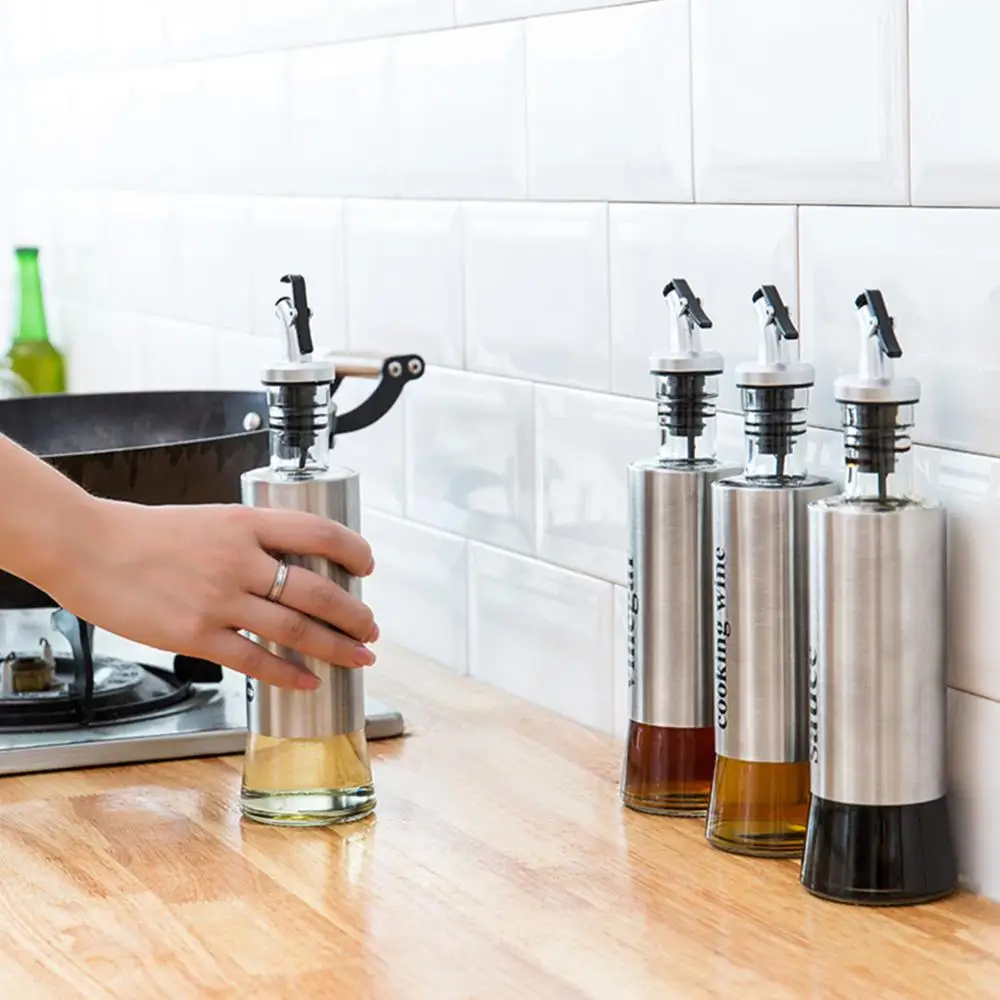 

Stainless Steel Storage Bottles For Oil And Vinegar Durable Press Type Oil Bottle Dispenser Leak-proof Oil Pot For Kitchen