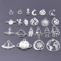 22pcslot mixed ancient silver color space style star astronaut alloy charm pendant alien diy jewelry making accessories bulk