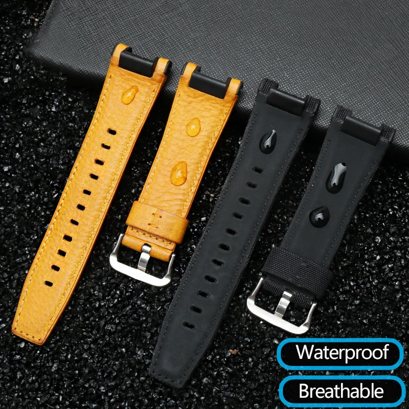 Watch Strap For Casio Watch Strap GST-S130 / S110 / S120 / W130 / B100 / W300 Genuine Leather Nylon Men's Watch Band 26-14MM