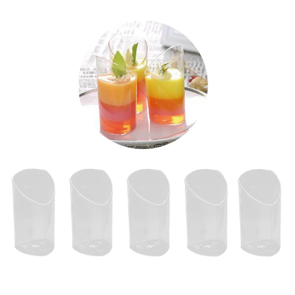 

5 Pcs 80ML Appetizer Cups Transparent Slanted Cylinder Mini Dessert Cups Pudding Cups for Birthday Wedding